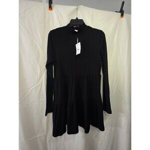 loralette Black Tunic Mock Neck Tiered Long Sleeve Dress UK 16 NWT